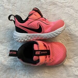 Nike Revolution Toddler‎ Sneakers Pink Black Hook and Loop Shoes Girls Size 3